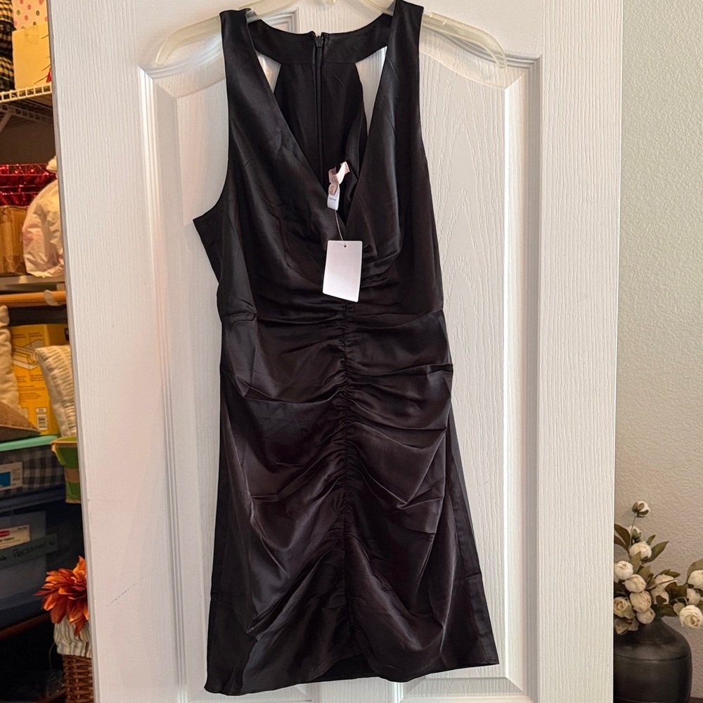 Hutch Elegant Black Ruched Mini Dress